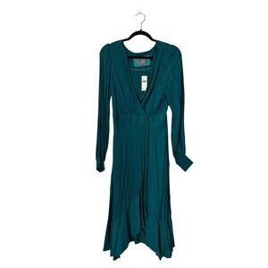 By Anthropologie Boswell Textured Teal Wrap Dress Size 6 Holiday Christmas Party